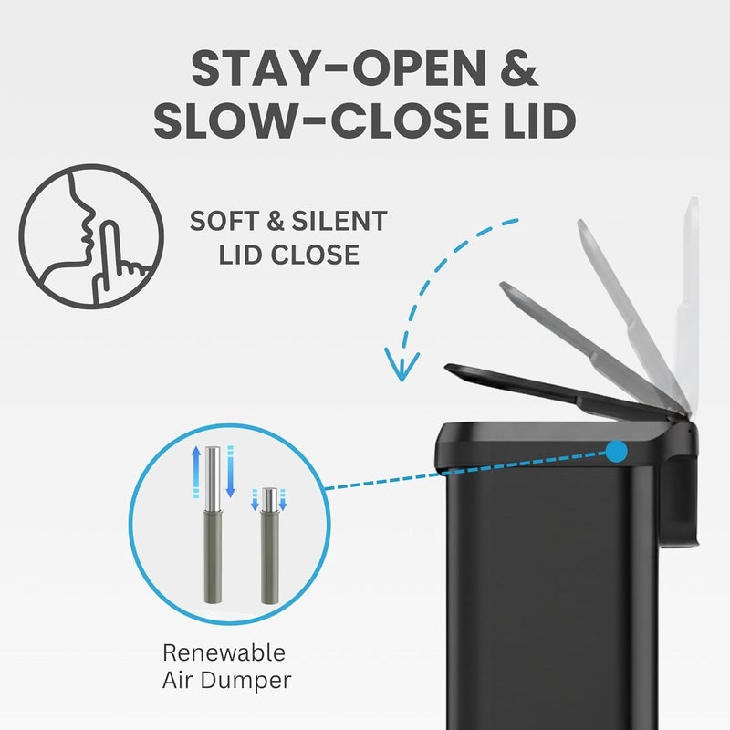 iTouchless SoftStep EXP 75 L / 20 Gallon Step Pedal Trash Can, Recycling Bin with AbsorbX Odor Filter, Stainless Steel, Soft Close Dent-Proof Plastic Lid, Home Office Work Business Garage, Matte Black - Image 5